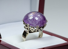 835 Silver, Gold Plated - Antique Art Deco Ring - 31.50ct Amethyst