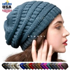 Women's Men Knit Slouchy Baggy Beanie Oversize Winter Hat Ski Fleece Slouchy Cap
