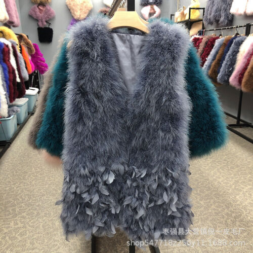 Women Vest Oversized Fur Camisole Furry Turkey Feather Ostrich Long V-neck Vest - Picture 23 of 30