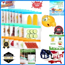 20 Pack Reusable Silicone Freezer Bags - Leakproof Food Storage Bag - Safe Se...