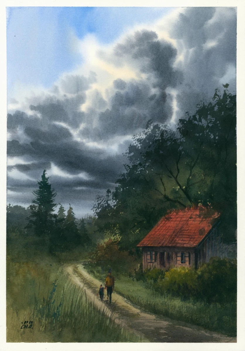 风景水彩艺术绘画| eBay