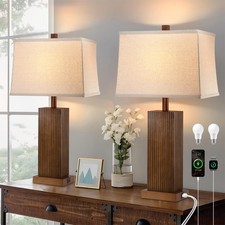 27.5" Wood Table Lamps Set of 2, Modern Farmhouse Bedroom Lamp for Nightstand...
