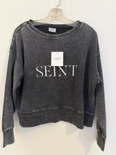 Seint Cropped Distressed Mineral Wash Crewneck Women Sweatshirt. Size Small NWT