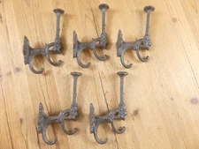 5 Rustic Cast Iron Coat Bath Hooks Ornate Victorian Large Hall Tree Wall Towel 