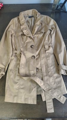 Reserved Women's Beige Belted Lined Trench Coat, Button Front, Mid-Length, 42