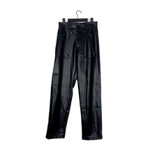 ZARA Wide Leg High Rise Faux Leather Moto Biker Pants 5 Pockets M Black 3042