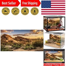 Reptile Habitat Background Blue Sky Oasis Cactus Sun and Desert Terrarium Bac...