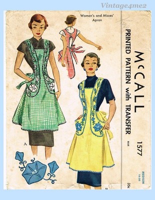 McCalls 1577: 1950s Lovely Womens Flared Apron Sz 36-38 B Vintage Sewing Pattern