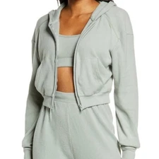 SKIMS Waffle Hoodie Cropped Style Full Zip Sage Green In Size XXS