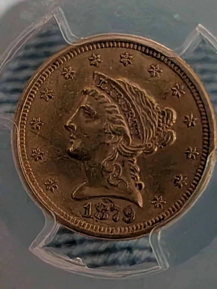 1879 年自由头 2.5 美元鹰金 PCGS AU58(代码 666 — 第 3/4 张图片