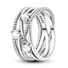 MULA Pave AAA CZ 925 Silver Ring Shining Interwoven Lines For Women Jewelry