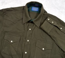 VTG 90s Pendleton WOOL Western Shirt Men L (FIT M) Green Pearl Snap Cowboy Rodeo