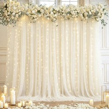 10 10ft Cream White Tulle Backdrop Curtain with Lights String for Parites, Sh...