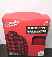Milwaukee Gridiron Red Flannel Shirt L Heavyweight Work Shirt