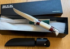 STUNNING BUCK KLINKHAMER /CHERRY & STAG 105 SERRATED KNIFE NEVER USED IN BOX BRT