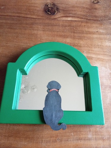 Vintage Judy Rand 1996 Hand Crafted Wall Mirror. Black Labrador Reflections