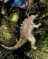 2025 Metallic Silver Godzilla King of The Monsters Christmas Tree Ornament, New