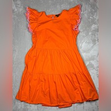 J.Crew Tiered Pink Embroidered Ruffle Sleeve 100% Cotton Orange Mini Dress Large