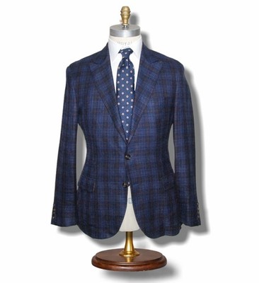 BRUNELLO CUCINELLI sz 52 ( US 42 ) Blue Red Check Peak Lapel Blazer Jacket
