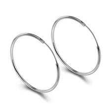 925 SOLID STERLING SILVER PLAIN 1.2MM THICK ROUND ENDLESS HOOP 8-30MM 2Pcs PE16