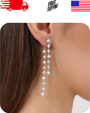 Sterling Silver Dangle Earrings for Women Trendy Cubic Zirconia Long Dangle Drop