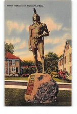 Plymouth MA Postcard 1930–1945 Statue of Massasoit