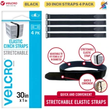 Velcro Elastic Straps Black 30" Adjustable Cinch Buckle Heavy Duty Outdoor 4pk