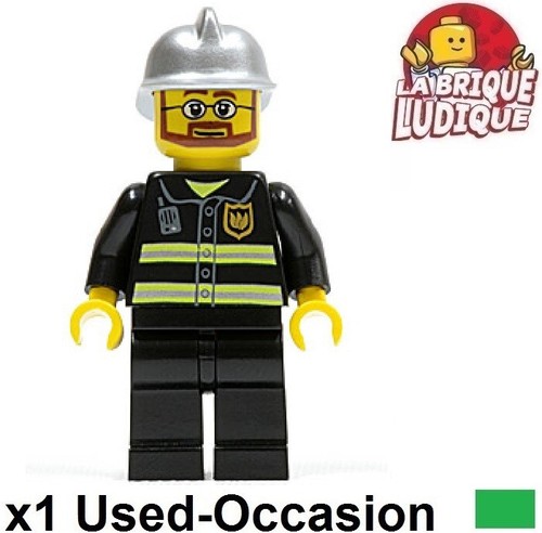 LEGO Figürchen Minifig City Feuerwehrmann Feuer Man Helm Silber Bart Radio