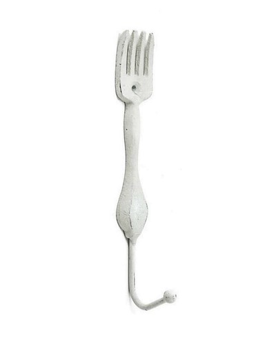 Patères Serviette Crochet Mural Fork Cuisine Blanc Vintage Shabby Métal - Photo 1 sur 1