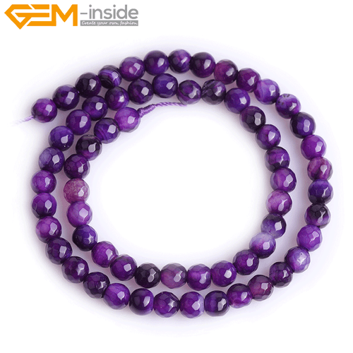 Natural Purple Striped Agate Gemstone Loose Beads For Jewelry Making 15" Faceted - Picture 25 of 28