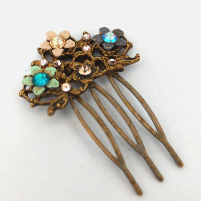 Michal Negrin Hair Combs Hairpin Enamel Flowers Romantic Crystals
