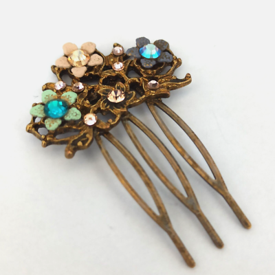 Michal Negrin Hair Combs Hairpin Enamel Flowers Romantic Crystals