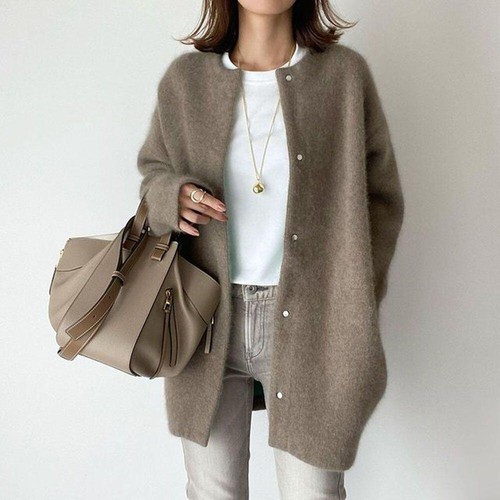 Women Wool Blend Knitted Loose Baggy Cardigan Sweater Outwear Casual Warm Coat - Bild 13 von 18