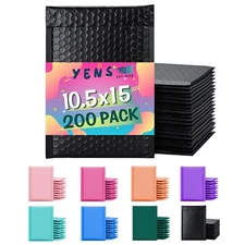 Yens® 200 #5 Poly Bubble Padded Envelopes Mailers 10.5 X 15-Black