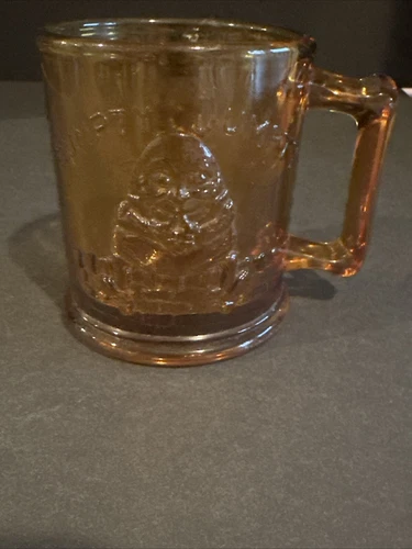 Vintage 1970's  Amber Glass Child's Mug with Humpty Dumpy and Tom Tom