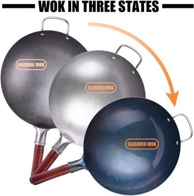 Carbon Steel Wok 13.4  Chinese Wok Set with 8 Kitchenware Accessories