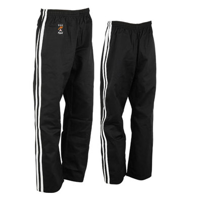 Playwell Pantalon de kickboxing satin Full Contact Rouge avec 2 bandes noires, Rouge, 0
