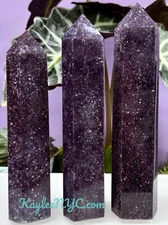 3 Pcs Large Natural Lepidolite Obelisk Tower Point Crystal Energy
