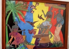 Richard Koutika Signed Modern African Painting.  Modern African painting 