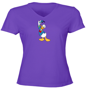 Juniors-Girl-Women-V-Neck-Tee-T-Shirt-Walt-Disney-Donald-Duck-Classic-Cartoon
