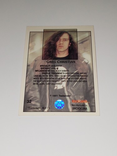 1991 Brockum RockCards #32 Greg Christian Testament Rock Hair Metal Band Cards - Picture 6 of 10