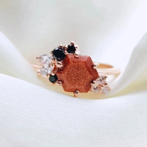 Anel de noivado de arenito em forma de punho anel de casamento art déco anel exclusivo - Imagem 3 de 4