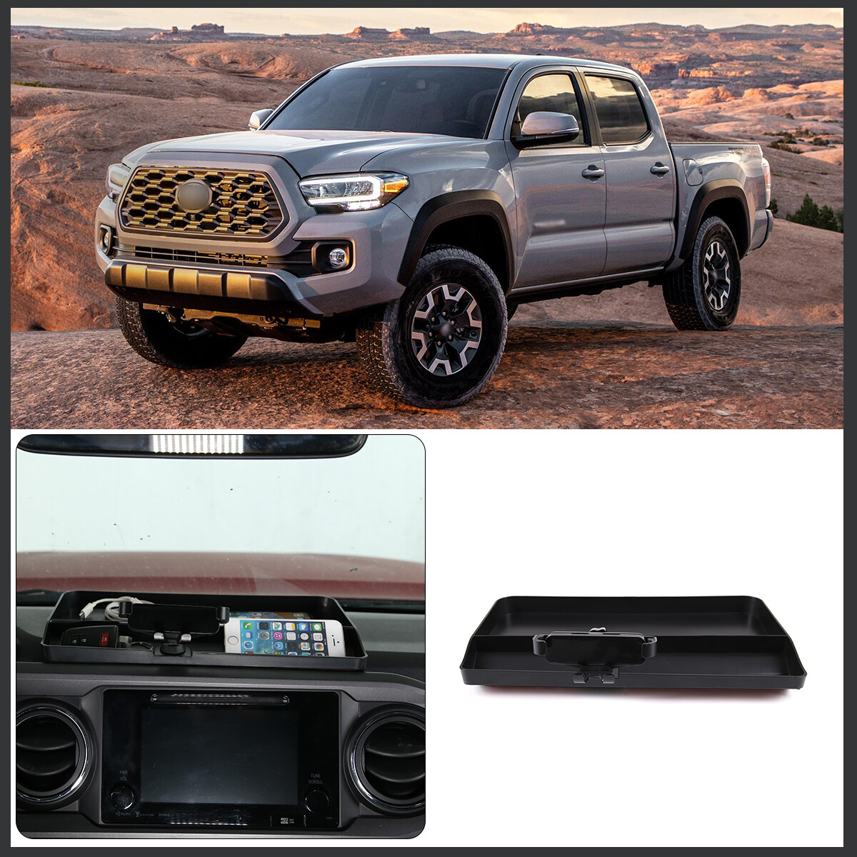 Dash Storage Box Tray & Phone Holder Mount Organizer For Toyota Tacoma 2016-2022