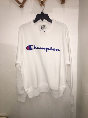 champion blue white and red sweatshirt