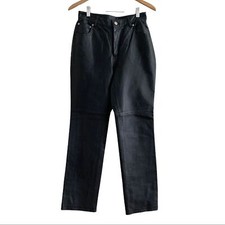 Vintage Leather Pants 8P Newport News Black Straight Leg 80s Grunge Punk Biker