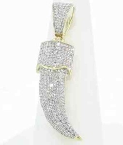 Authentic 1Ct Round Cut Natural Moissanite Horn Charm Men's Pendant 14K Yellow Gold Plated