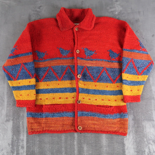 Vintage Amano L Birds Sweater Button Up Chunky Cardigan 100% Bolivia Wool Red | eBay