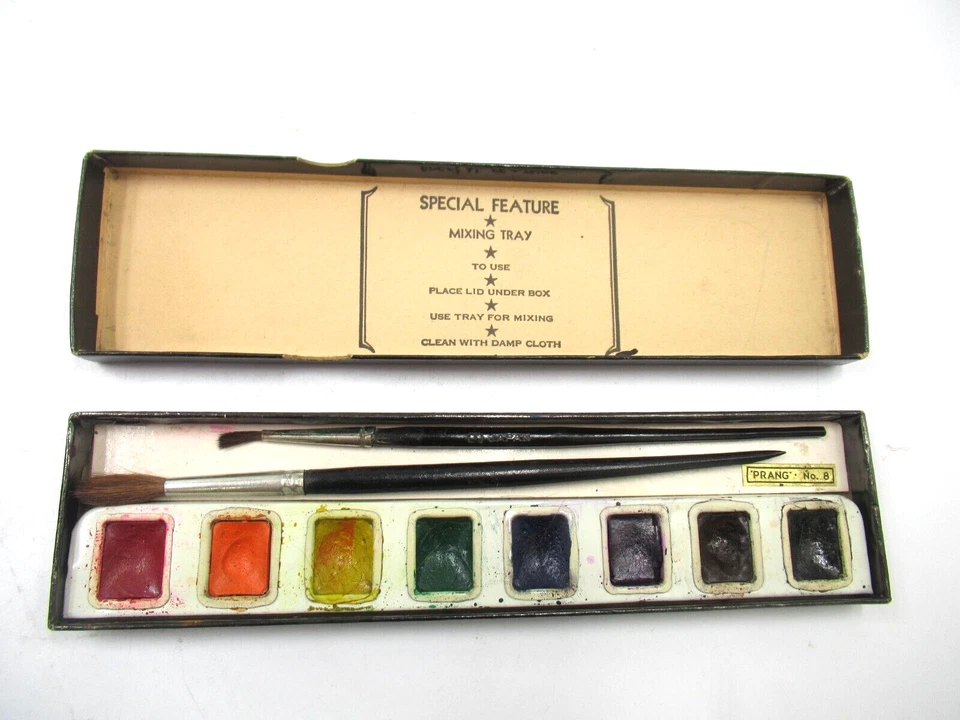 Винтажный PRANG No. 8 наборов акварельных красок 2 картонная коробка с цветным лотком - Изображение 4 из 4