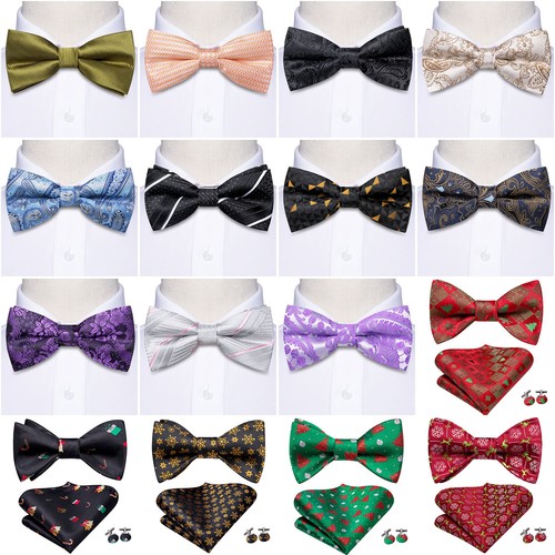 100 Colors Classic Bow Tie Mens Bowtie Hanky Cufflinks Set Party Pre/Self - Picture 4 of 26