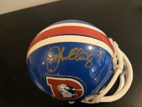 Casco John Elway autografato firmato Denver Broncos Old D Mini - Foto 7 di 7